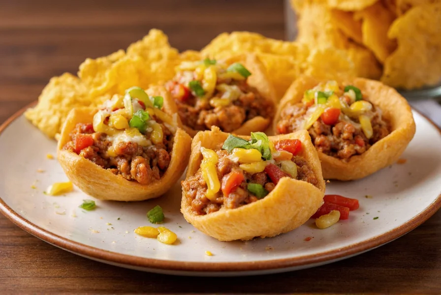 Chili cheese frito corn salad served in individual portions with garnish and extra Fritos on the side