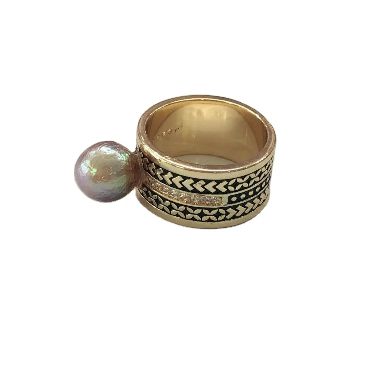 

Hawaiian Rings Real Edison Freshwater Baroque Pearl Polynesian Style Rings Gold Plated Jewelry, Gold color