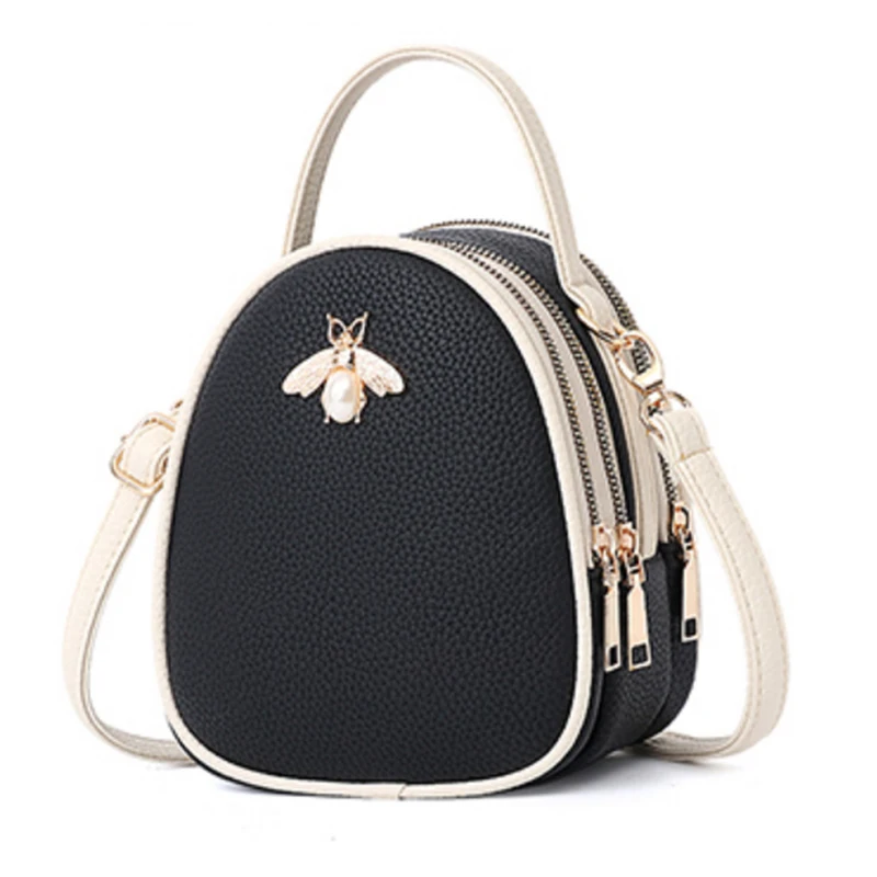 

China 15Years Factory 3 Zipper Pocket Mini Purse Bees Decoration Pu Leather Messenger Crossbody Bag