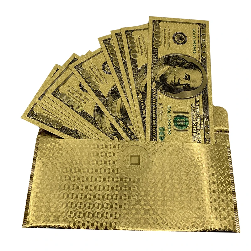 

Customized Excellent Quality Dollar Bill Money Card Gift Gold Foil Plated Banknote Sleeve Christmas Birthdays Banquets Envelope