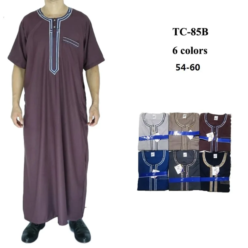 

MuslimQLO new Moroccan short-sleeved cotton and linen robe muslim men clothing thobe fashion india muslim men, 6 color