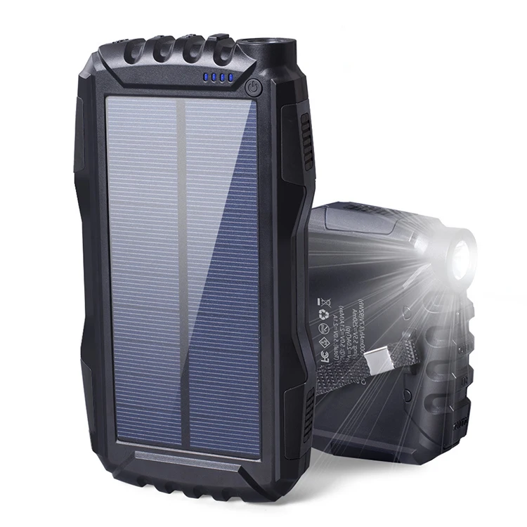 

25000mAh Solar Power Bank LED Light Mobile Phone Charger USB Portable Customized Solar Power Bank, Black, orange, blue