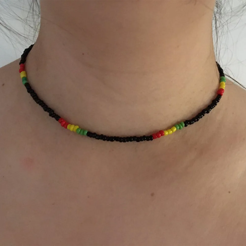 

Fashion Rainbow Colorful Rice Beads Choker Necklace For Women Double Clavicle Necklaces Boho Jewelry Pendant, As shown