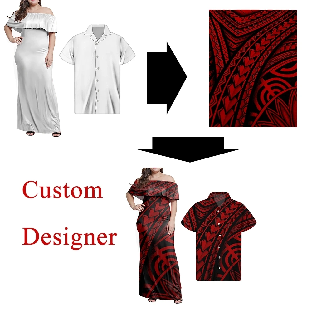 

New Product Sexy Bodycon Dress Women One Shoulder Floral Dress Polynesian Tribal Printed Customized Plus Size Shirt Dress 2PCS