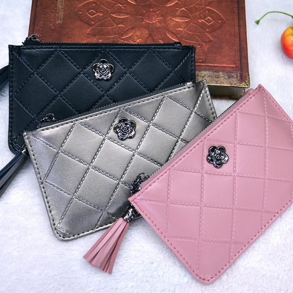 

European And American Classic Rhombus Leather Bag Tassel Zipper Ladies Wallet Coin Purse, Picture