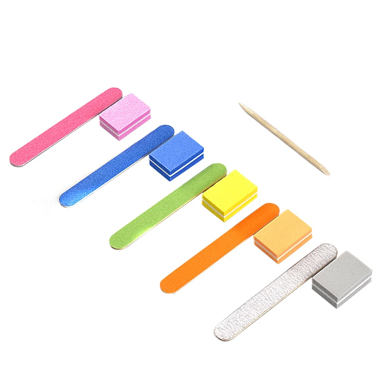 

3 Pcs/set Professional Disposable Manicure Set Wood Nail File Buffer Block with Stick Wholesale Hotel Disposable Manicure Set, As shown in flgure 5(can be printed on request)