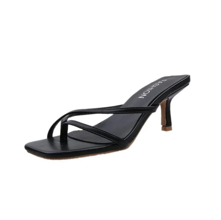 

Slippers with stiletto high heels and thin strap open-toe slippers