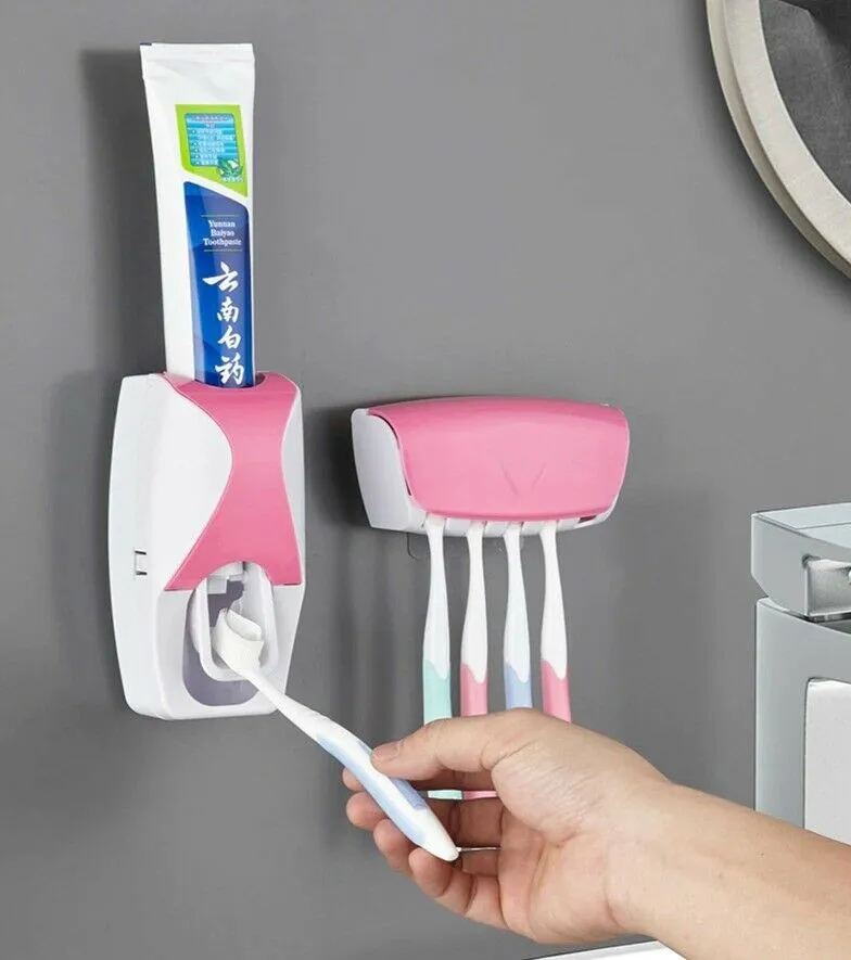 

New Design Wall Mounted Bathroom Automatic Toothpaste Squeezer Cleaner Cup Automatic Toothpaste Dispenser With Toothbrush Holder