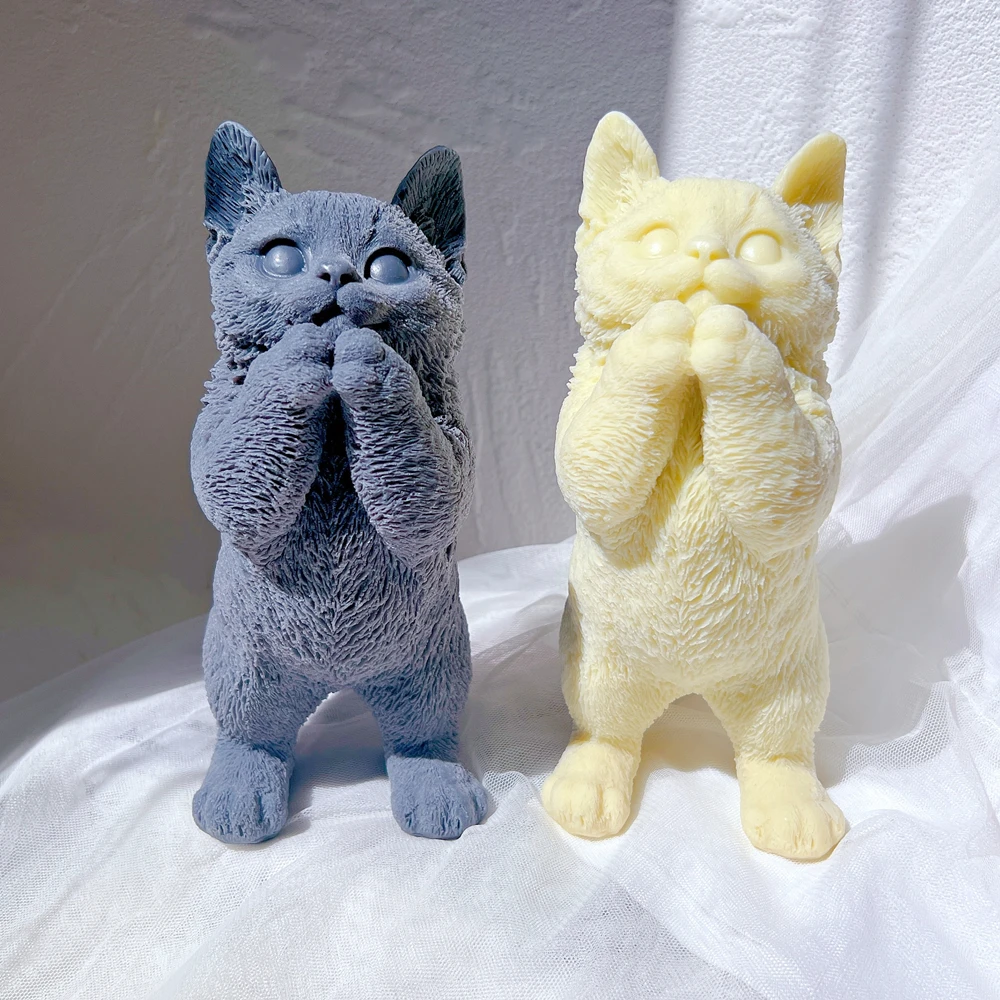 

Big Size 21CM Standing Cat Candle Silicone Mold Animal Soy Wax Silicone Mould Cats Lover Home Decor Gift, Stocked / cusomized