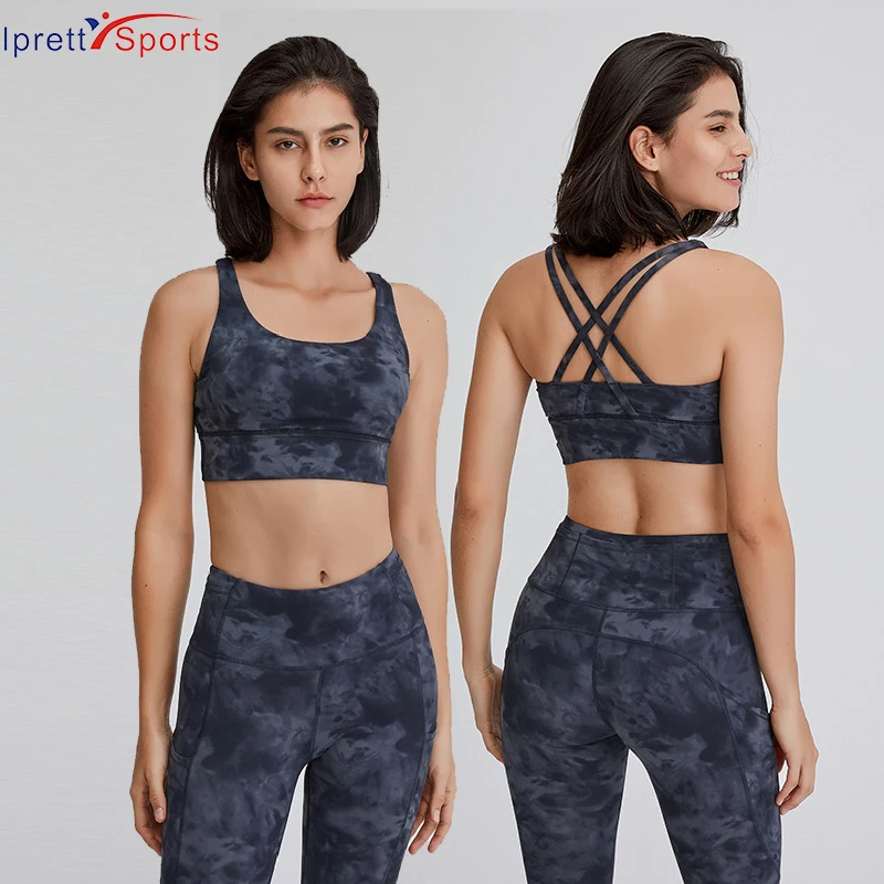 

Padded Strappy Sports Bra Crop Top for Women Sexy Crisscross Back Sexy Light Support Plus Size Underwear with Removable Cups, Black/ grey dove/ dark red/ tea brown/ tin blue/ ming blue