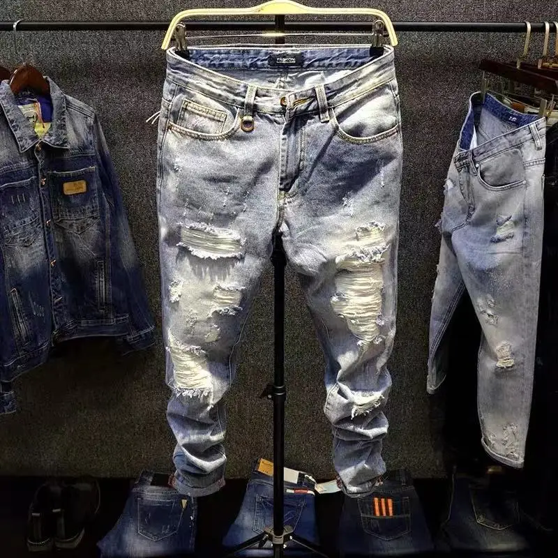 

Latest 2021 Men's Clothing Business Gentleman Casual Mid-waist homme Pants Straight Leg Blue Mens Jeans for male