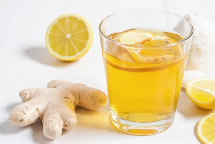 Fresh ginger slices steeping in clear glass pitcher with water, natural lighting