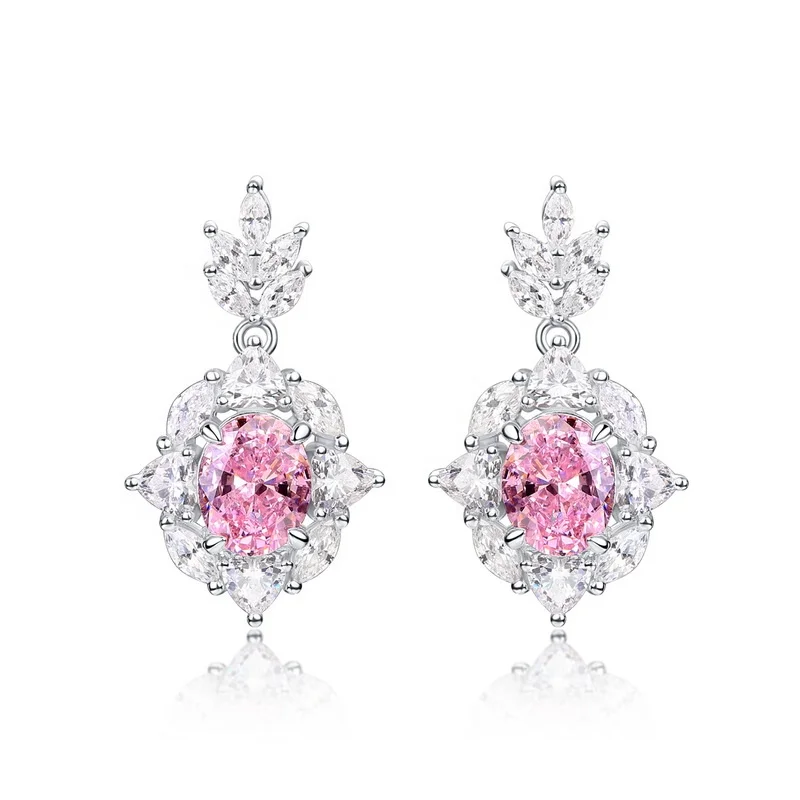

Wholesale Gemstone Jewelry 925 Sterling Silver Crystal Earrings Luxury Style Lab Made Diamond Flower Cluster Drop Earrings