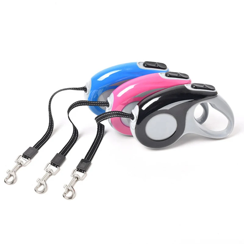 

retractable Leash plastic shell nylon rope metal lock wire rope leash retractable pet leash for dog, Black,blue,pink