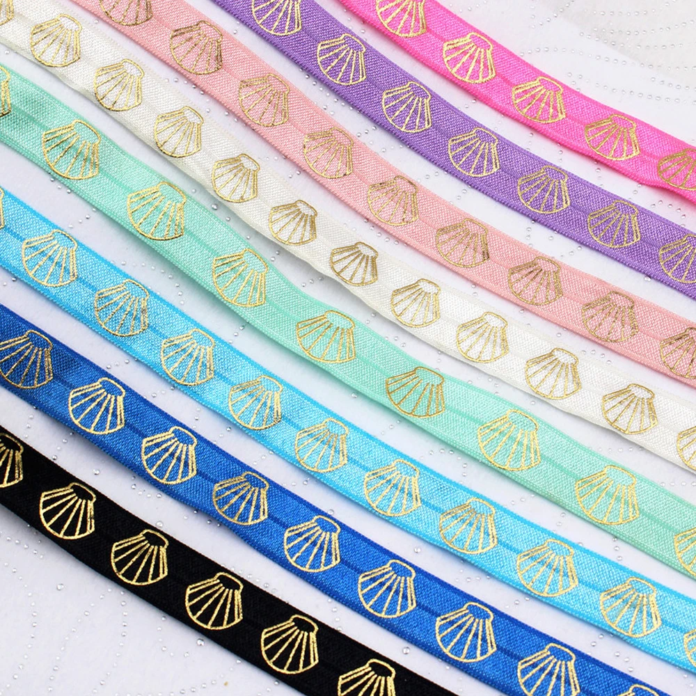 

16mm Handmade Customized Design Logo Gold Shell Fold Over Elastic Hair Ties Wholesale, 8 colors
