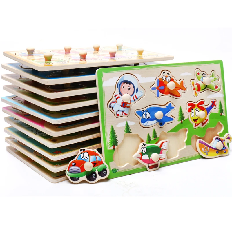 

Baby Toys Montessori Wooden Puzzle Cartoon Vehicle Marine Animal Puzzle Jigsaw Board 12 Set Educational Wooden Toy Child Gifts, Picture