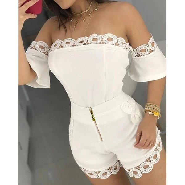 

Hot Sale New arrival ladies biker shorts suit Sexy Lace Strapless off Low-cut Short Sleeves Top,black two piece shorts set