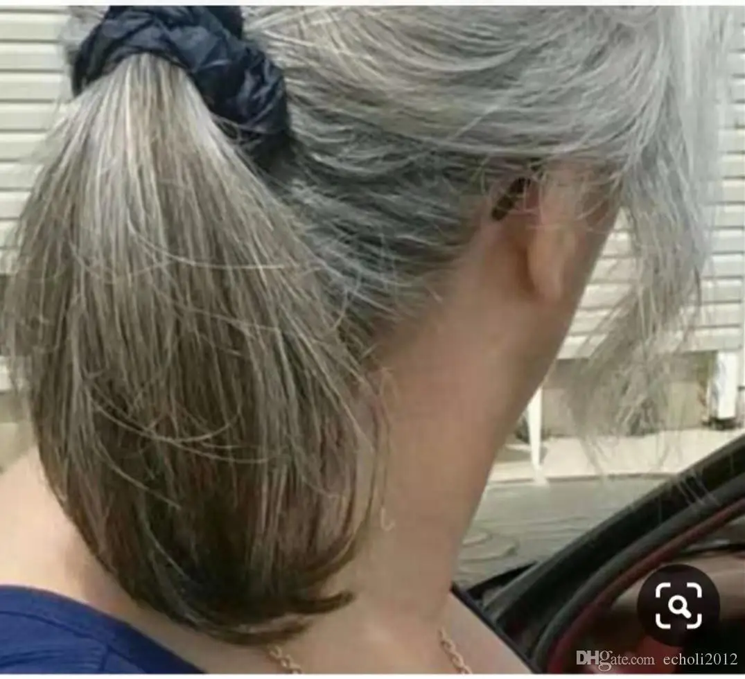

Real hair grey ponytail hair extensions ombre silver grey wraps women hair topper extension ponytail hairpiece 120g