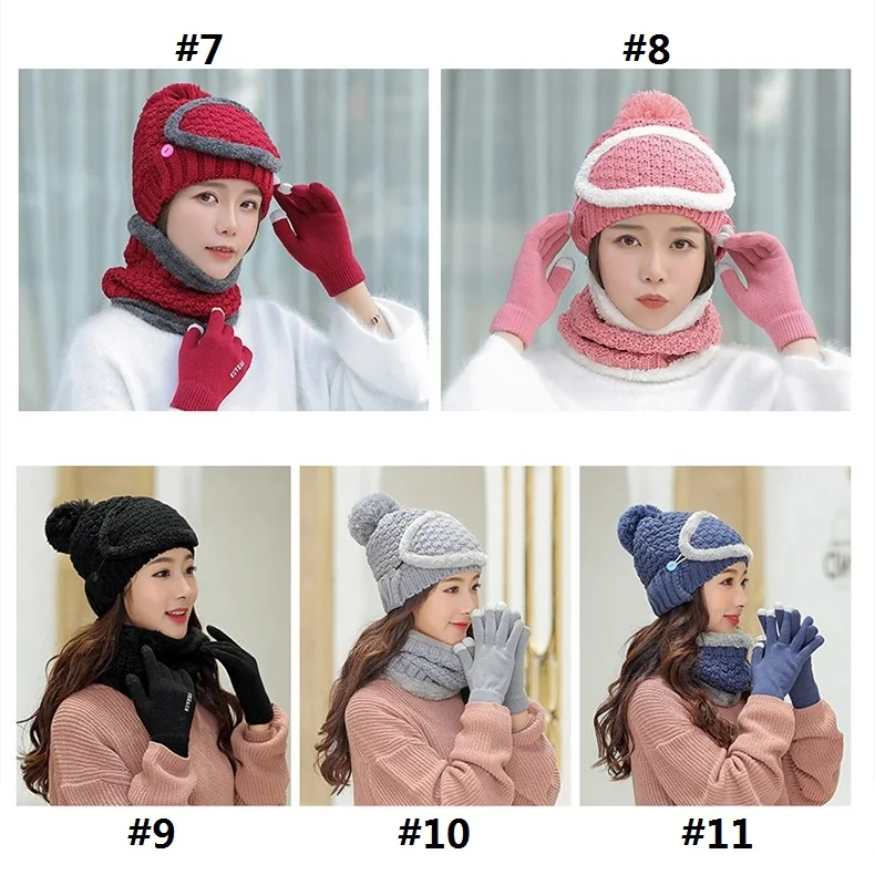 
Q512 Custom High Quality Infinity Scarf Hat Glove Set Fleece Lined Scarves Pom Beanie Hats Touch Screen Gloves Winter Hats 