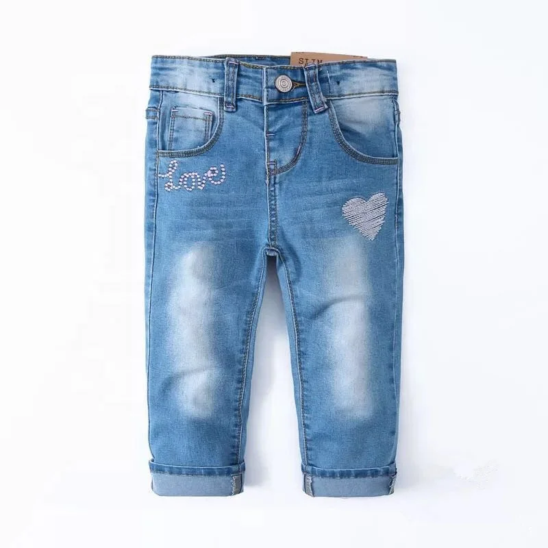 

P0185 Girl's jeans with Love letter and heatl embroidery for boy's winter and autumn wear,Children's clothing