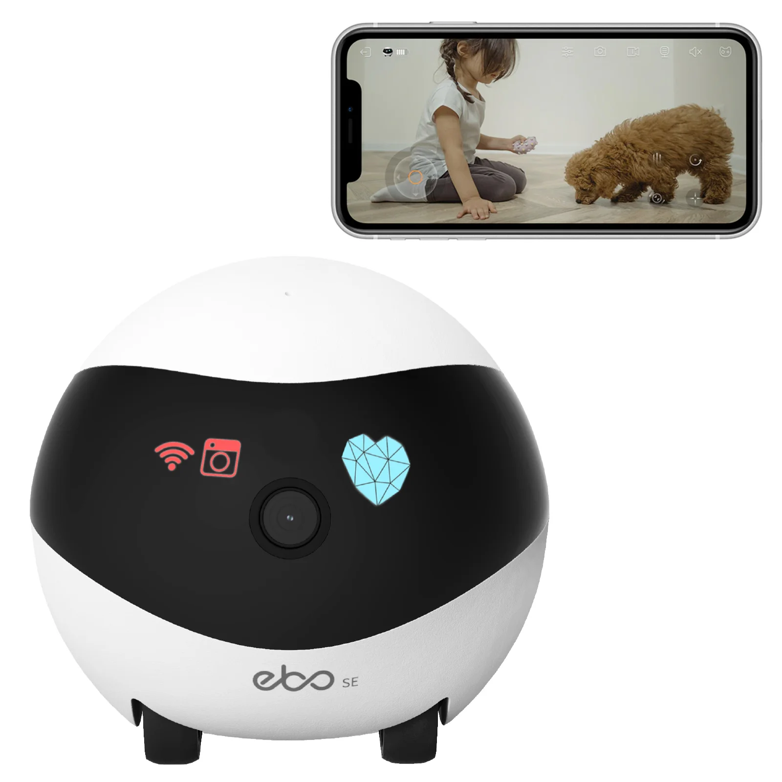 

2021 Smart App Control Ebo SE Pet Companion Robot Camera Electron Interactive Robotic Toys for Cat Children The aged, White
