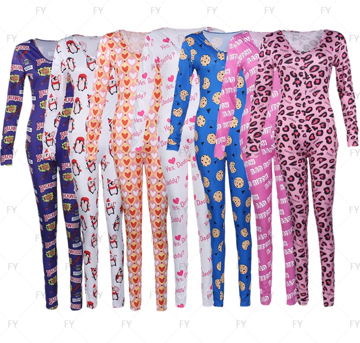 

Custom Sexy Jumpsuit 2021 Warm Autumn Adult Romper Wholesale Women Pajamas Sleepwear Woman's Printed Onesie Overall, Photo color