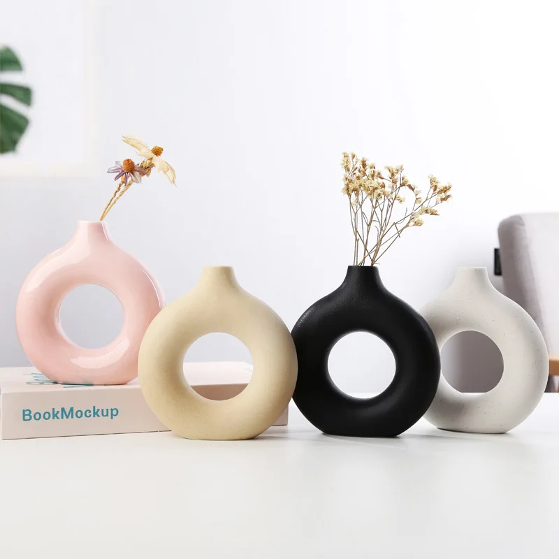 

New Living Room Decorative Donut Vase Ceramic Hot Selling Modern Flower Vases