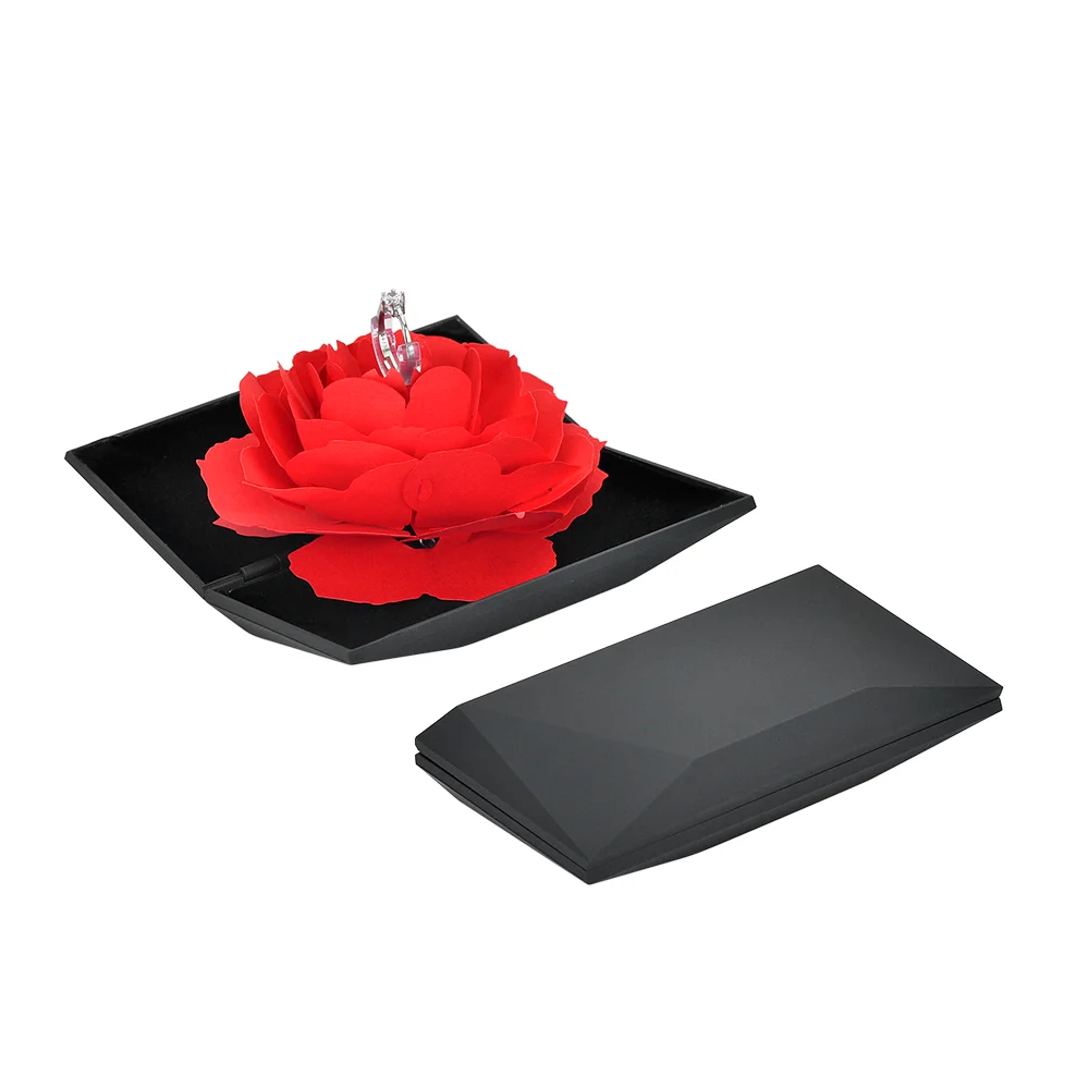 

Elegant Proposal Diamond Plastic Creative pop out rose flower engagement ring box