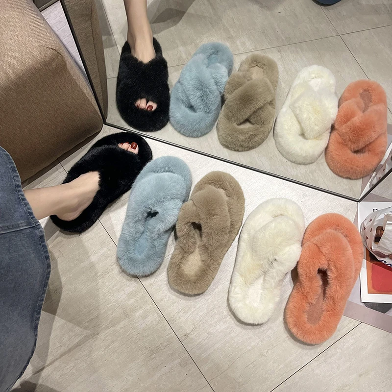 

Women's thick-soled increase autumn plush slippers fashion cross women's slippers