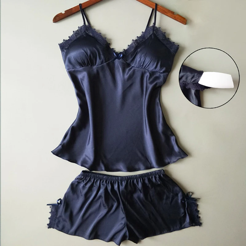 

Dropshipping sexy home wear pajamas fashion show sexy home sleepwear women's satin shorts set