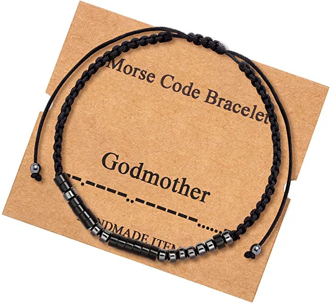 

Inspirational Morse Code Bracelets Cord Wrap Bracelet with Black Hematite Beads, As photo