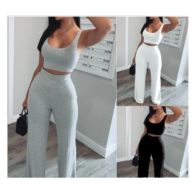 

2021 New Arrival Casual crop top and trousers women clothing Two Piece Pants Set, In available