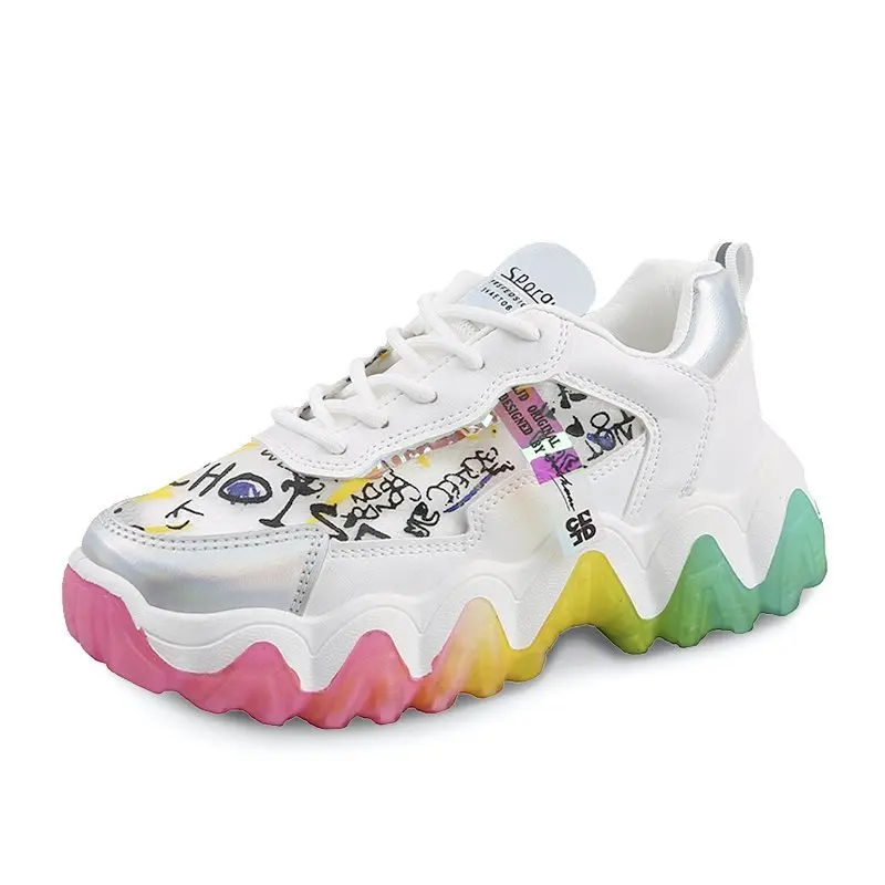 

OEM & ODM Fashion Trainers Running Sneaker Women Casual Rainbow Platform Sport Shoes For Ladies Girls