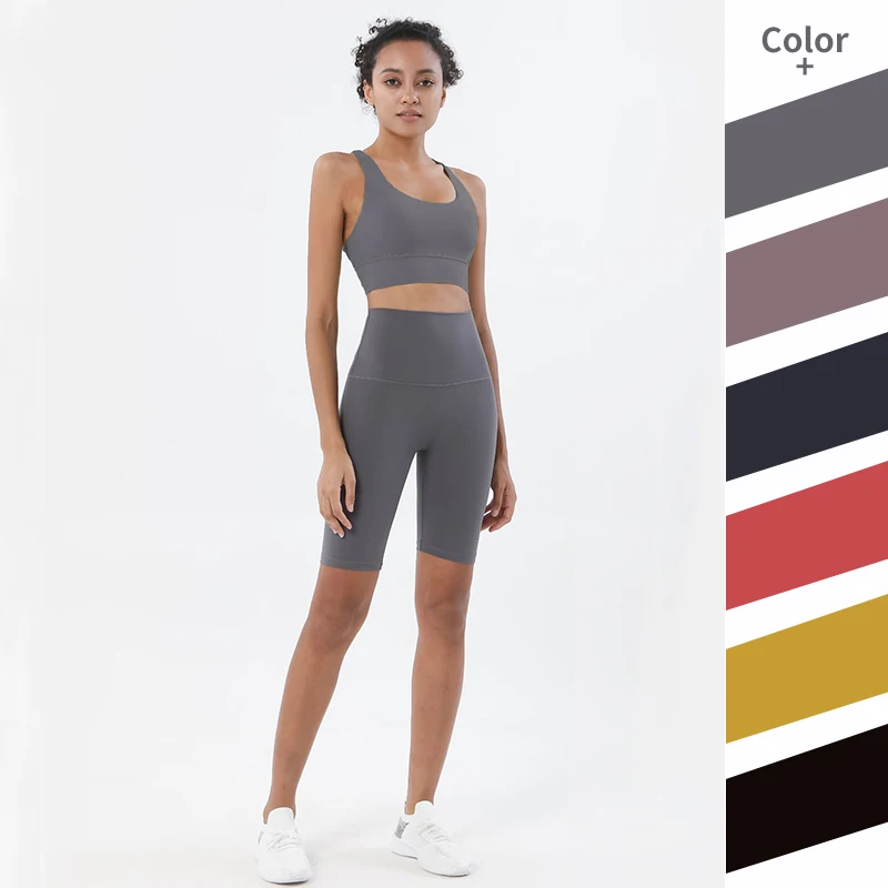 

WX22+WK926 Women High Quality Custom Logo Fitness Sports Bra Sets and Biker Shorts Set