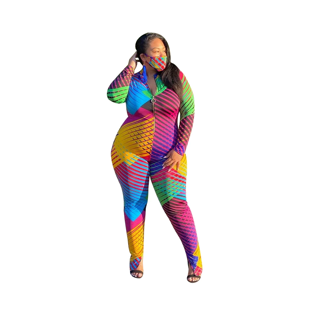 

2021 Hot sale jumpsuit Plus size set long-sleeved jumpsuits plus size