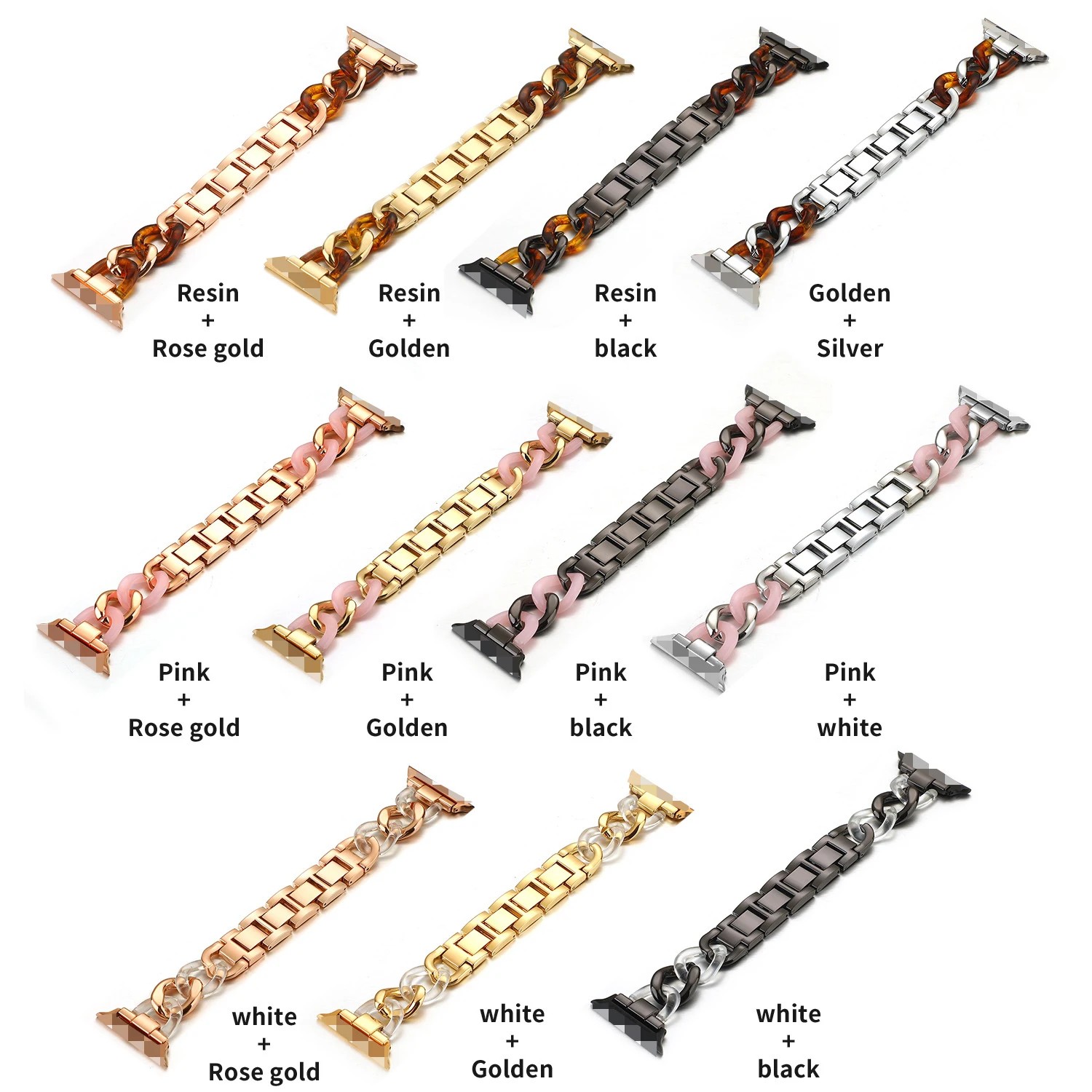 

High Quality Resin Stainless Steel Replacement Bracelet Wrist Watch Band Straps For Apple Watch Metal Resin Strap, Many colors are available