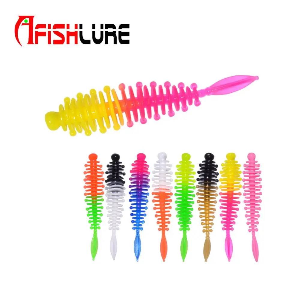 

Double Color Pin Tail Soft Worm Lures 55mm 1.2g 15pcs a Bag Mini Single Tail Soft Lure Baits for Trout