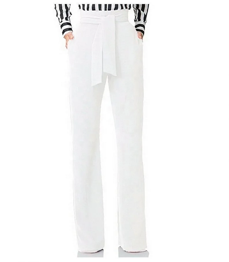 

women Wide Leg Pants Tall waist belt Loose Pants Casual wear Women's Trousers & Pants, Customized color