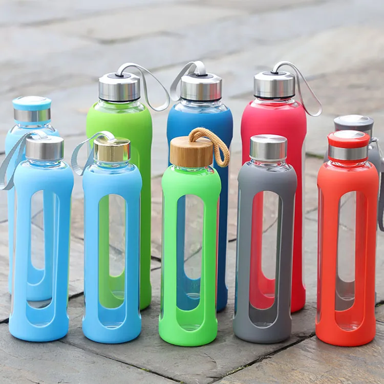 

BPA Free Heat Resistant Borosilicate Glass Sport Drinking Water Bottles with silicone sleeve