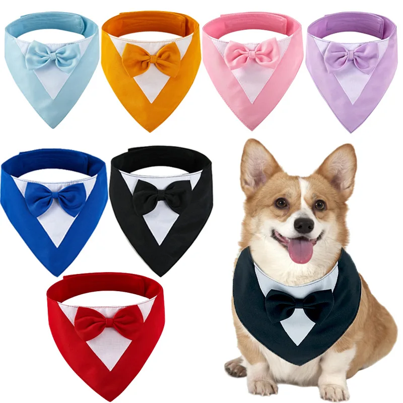 

New Pet Suit Triangle Scarf Bow Necklace Saliva Towel Dog Bow Tie Handsome Pet Collar Scarf