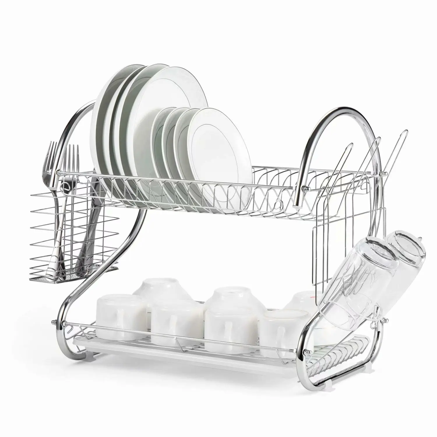 

2-Layer Kitchen Unique Bowl Utensils Dish Dryer Rack With Drain Board