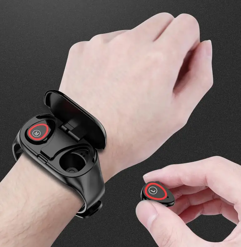 

Heart rate sport bracelet band fitness tracker monitoring smartwatch earphone earbuds smart watch with dual earphone