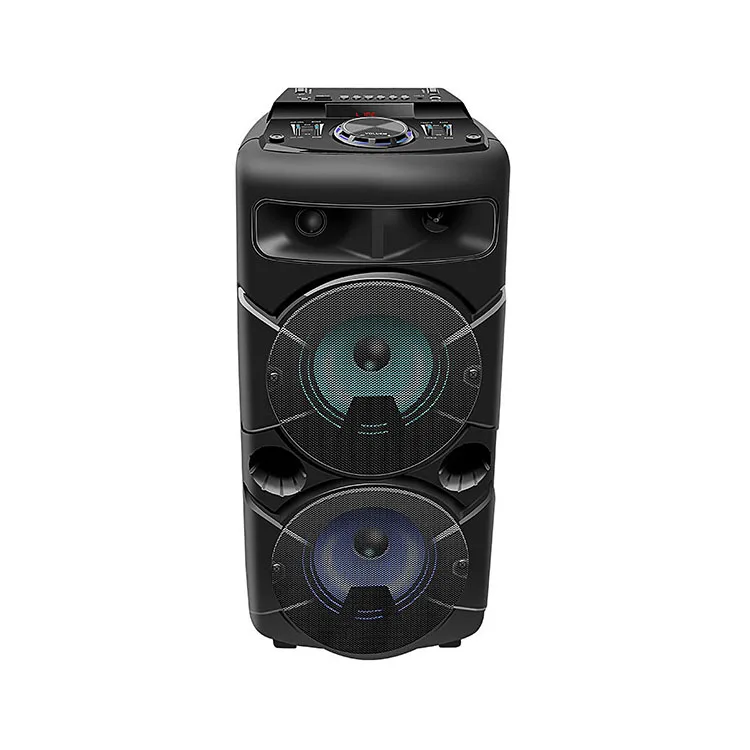 

Dual 6.5 inch Wholesale Portable Professional Audio Wireless DJ Karaoke Party Trolley BT has 3 bands EQ Speaker