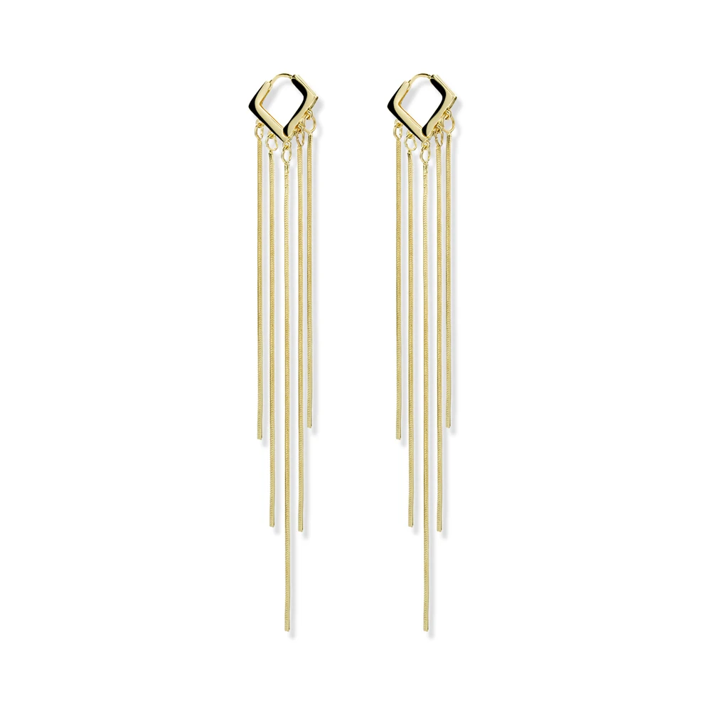 

Trendy Gold Long Tassels Jewelry Gift Irregular Geometric Thin Chain Pendant Stud Earrings For Women