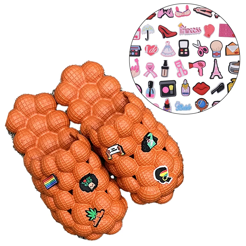 

2022 Hot Selling EVA Thick Sole Summer Outdoor Women's Massage Casual lychee Slides Bubble Slippers, Cream, black, deep green, orange, purple