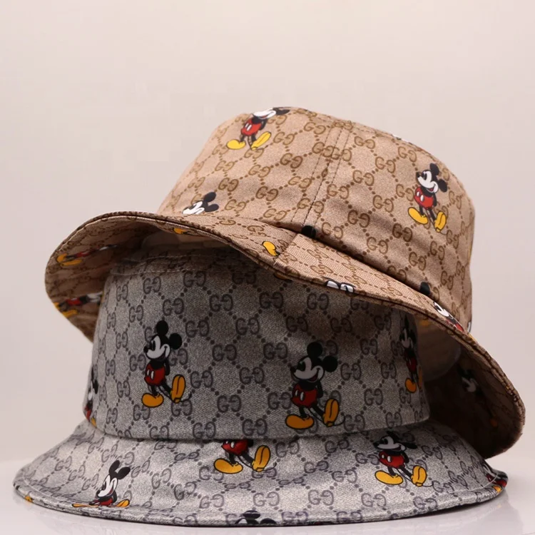 

RTS colorful children caps wholesale high quality lovely mickey printing kids bucket hat, Brown/silver