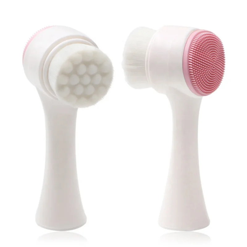 

Soft Bristle Manual 2 in 1 Exfoliate Brush Double Sided Facial Cleansing Brush, Pink,blue