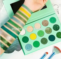 

wholesale makeup beauty eyeshadow pigment palette makeup vendor 15 colors green packaging