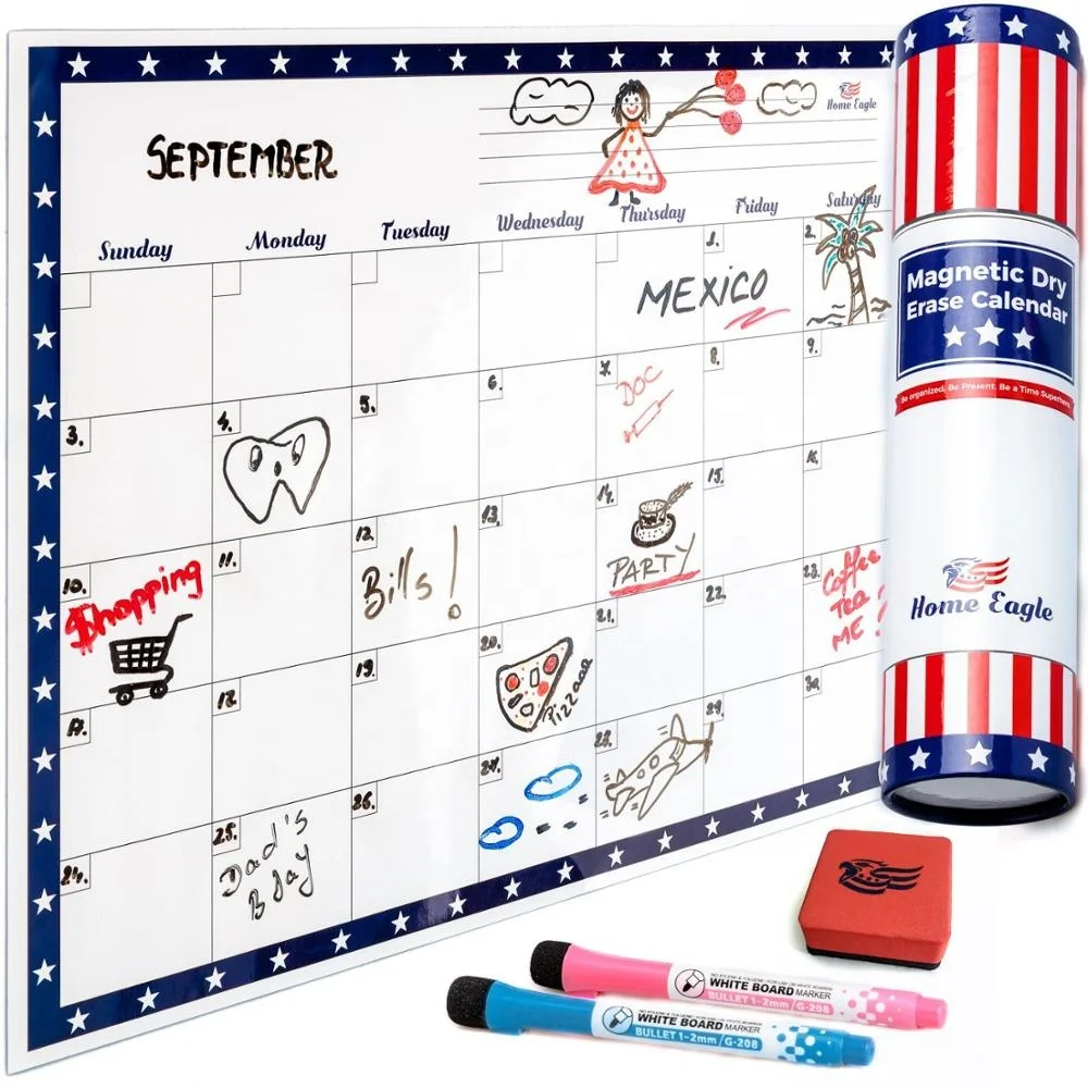 

Magnetic Whiteboard Calendar Fridge Dry Erase Board 16"X12" Monthly planner Activities Dry Erase Calendar can be custom printed, Cmyk