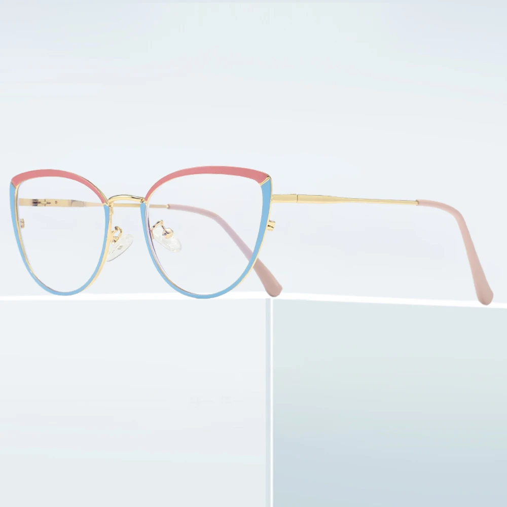 Cat Eye Glasses Frame Metal Dual Color Anti Blue Light Optical Glasses Frame Photochromic Women Trendy Eyeglasses